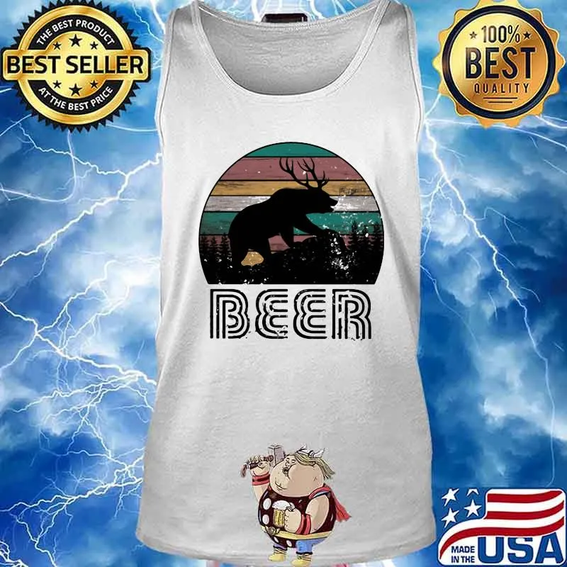 BEER DEER BEAR SUNSET VINTAGE RETRO SHIRT Tank top