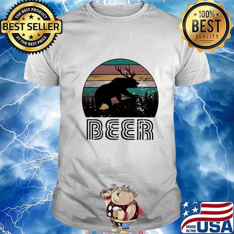 BEER DEER BEAR SUNSET VINTAGE RETRO SHIRT