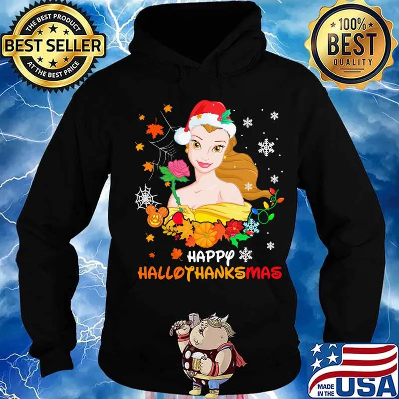 Belle happy hallothanksmas halloween thanksgiving christmas s Hoodie