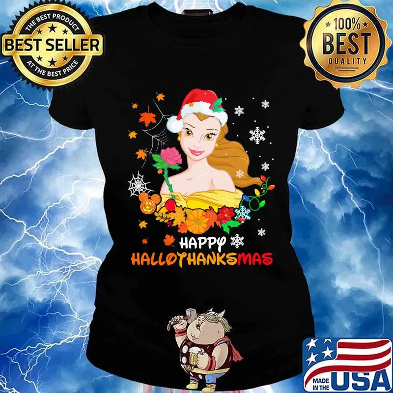 Belle happy hallothanksmas halloween thanksgiving christmas s Ladies tee
