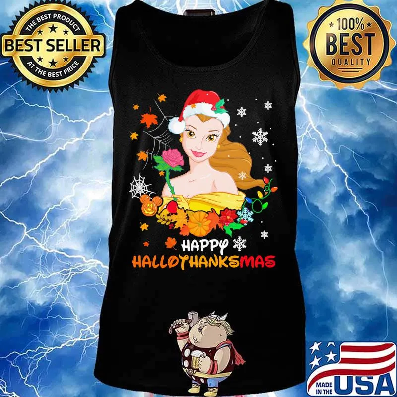 Belle happy hallothanksmas halloween thanksgiving christmas s Tank top