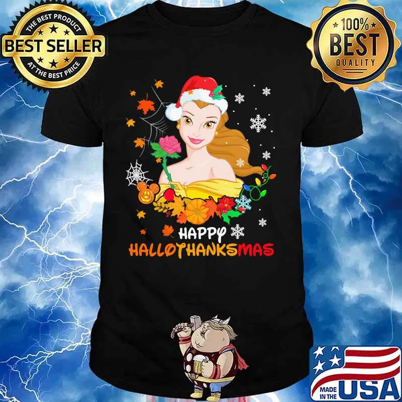 Belle happy hallothanksmas halloween thanksgiving christmas shirt