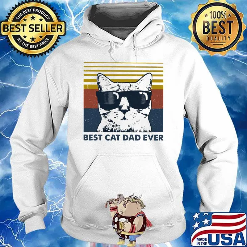 Best Cat Dad Ever with Sunglasses vintage retro s Hoodie