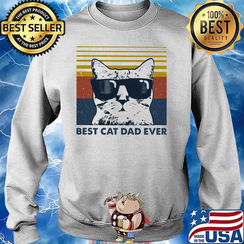 Best Cat Dad Ever with Sunglasses vintage retro s Sweater