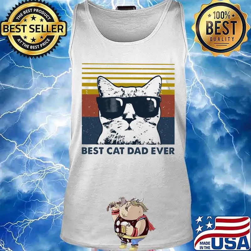 Best Cat Dad Ever with Sunglasses vintage retro s Tank top