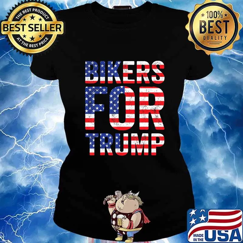 Bikers for Trump 2020 Reelect Motorcycle Patriotic US Flag T-Shirt Ladies tee