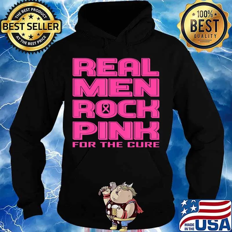 Black & White Real Men Rock Pink Breast Cancer Awareness T-Shirt Hoodie