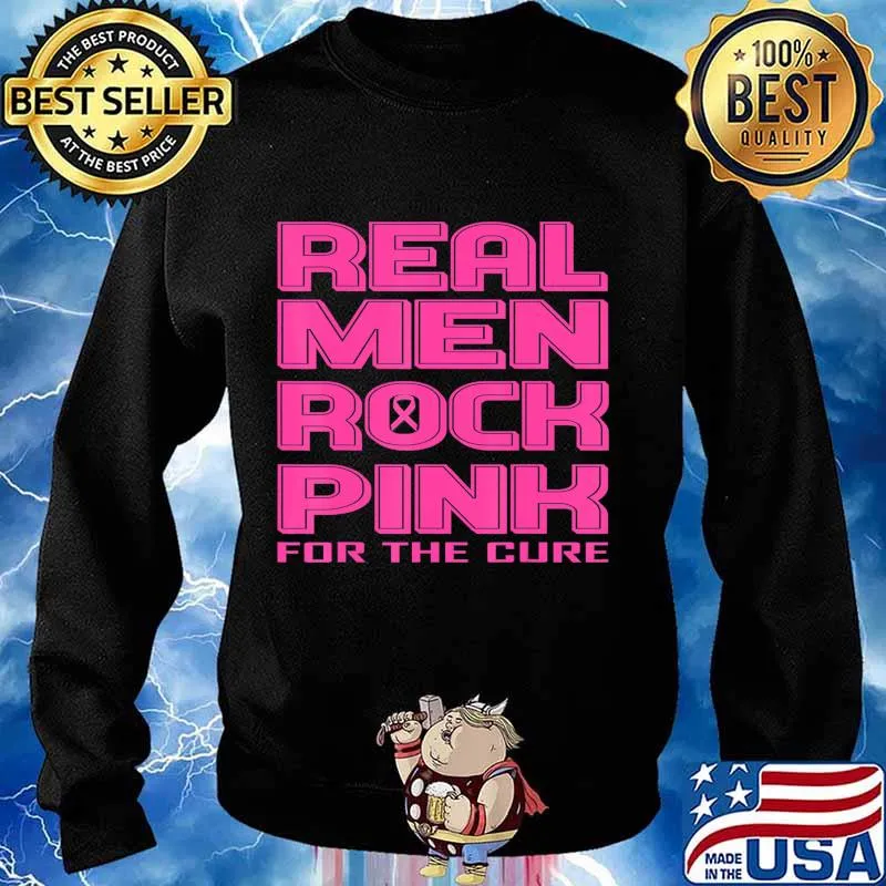 Black & White Real Men Rock Pink Breast Cancer Awareness T-Shirt Sweater