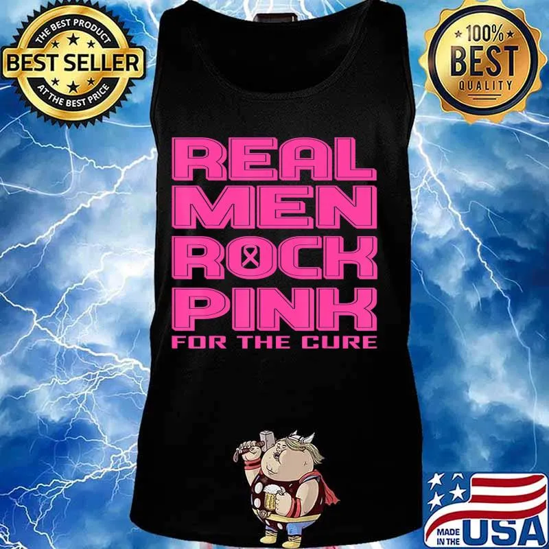Black & White Real Men Rock Pink Breast Cancer Awareness T-Shirt Tank top