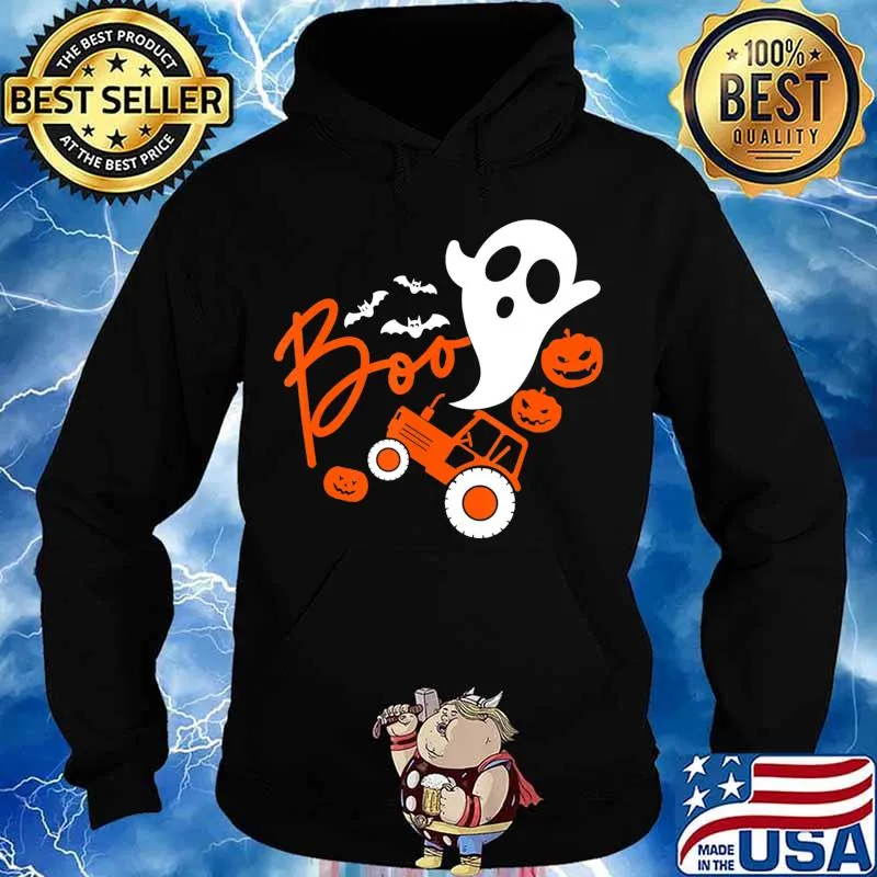 Boo Ghost Rider Tractor Farmer Pumpkin Halloween Costume T-Shirt Hoodie