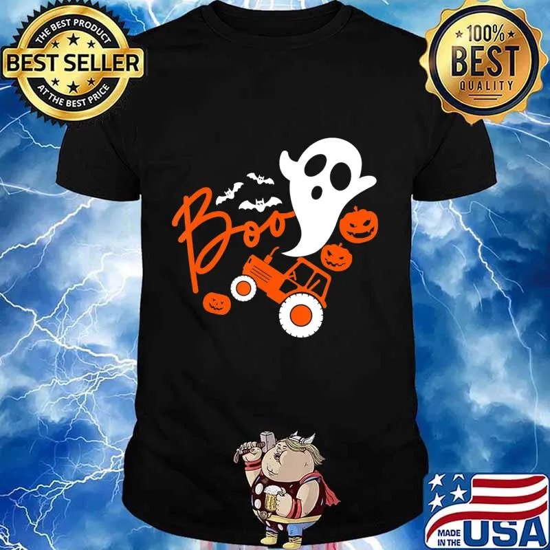 Boo Ghost Rider Tractor Farmer Pumpkin Halloween Costume T-Shirt