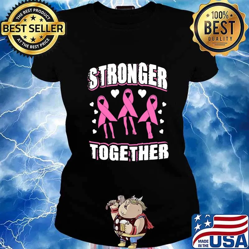 Breast Cancer - Stronger Together Dancing Pink Ribbons T-Shirt Ladies tee