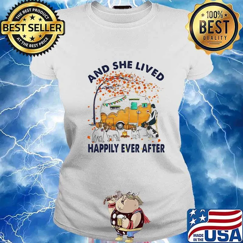 Camping pitbull and she lives happily ever after leaves tree s Ladies tee