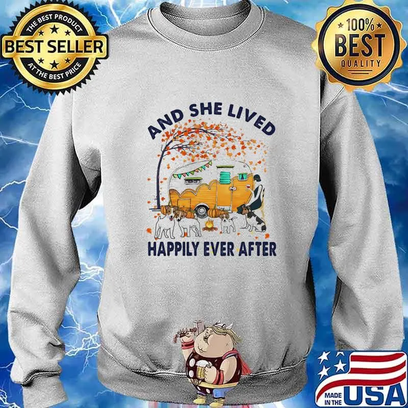 Camping pitbull and she lives happily ever after leaves tree s Sweater
