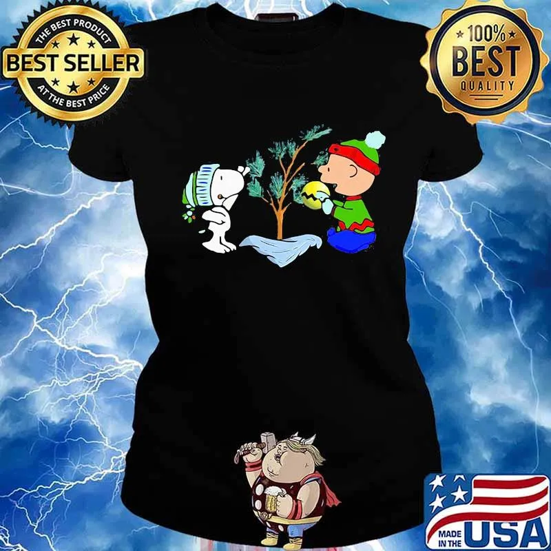 Charlie brown and snoopy christmas tree s Ladies tee