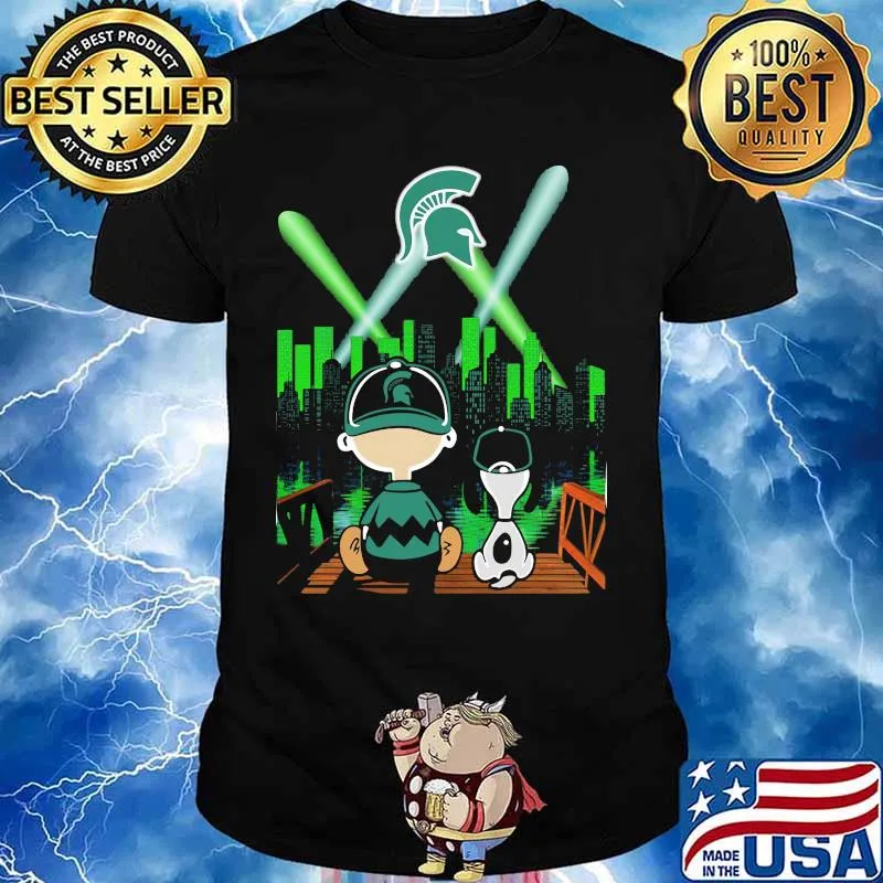Charlie brown and snoopy michigan state university logo shirt