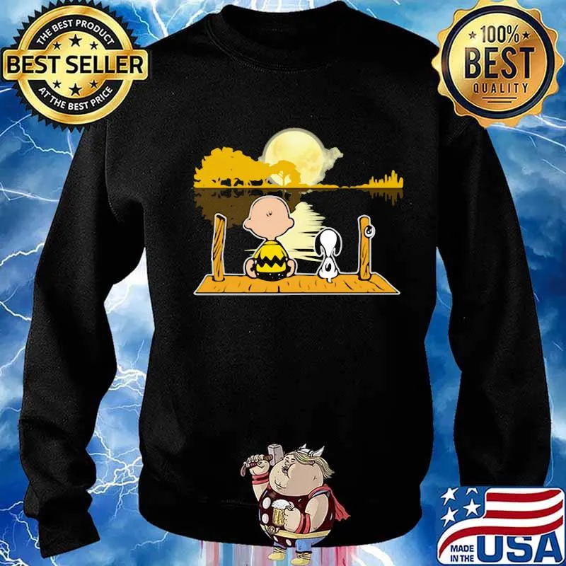 Charlie brown and snoopy seeing guitar river moon s Sweater