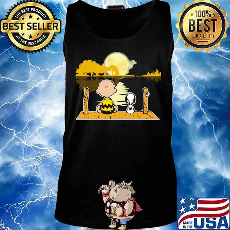 Charlie brown and snoopy seeing guitar river moon s Tank top