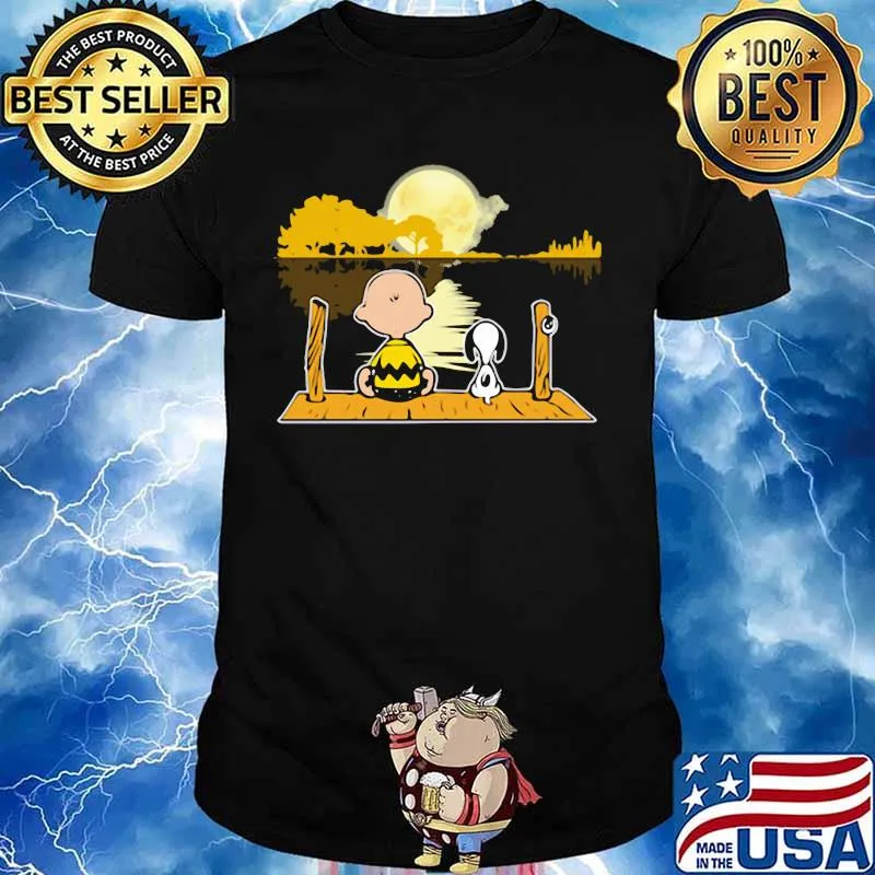 Charlie brown and snoopy seeing guitar river moon shirt