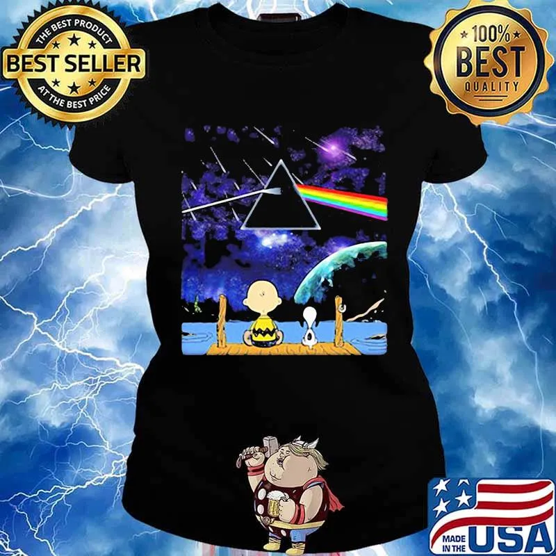 Charlie brown and snoopy seeing pink floyd band s Ladies tee