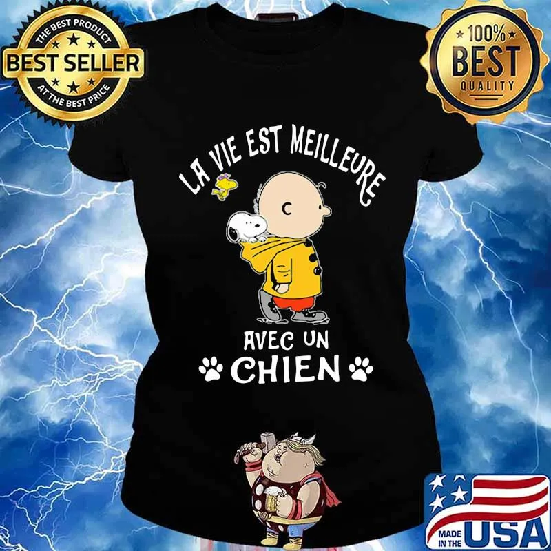 Charlie brown snoopy and woodstock la vie est meilleure avec unchien s Ladies tee