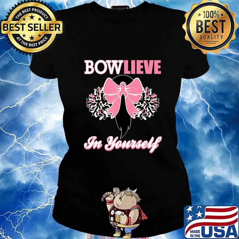 Cheerleader Breast Cancer Shirt Pink Bow Cheer T-shirt Gift T-Shirt Ladies tee