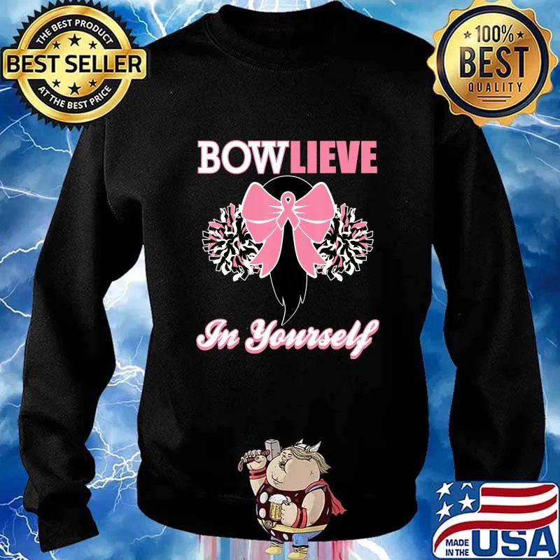 Cheerleader Breast Cancer Shirt Pink Bow Cheer T-shirt Gift T-Shirt Sweater