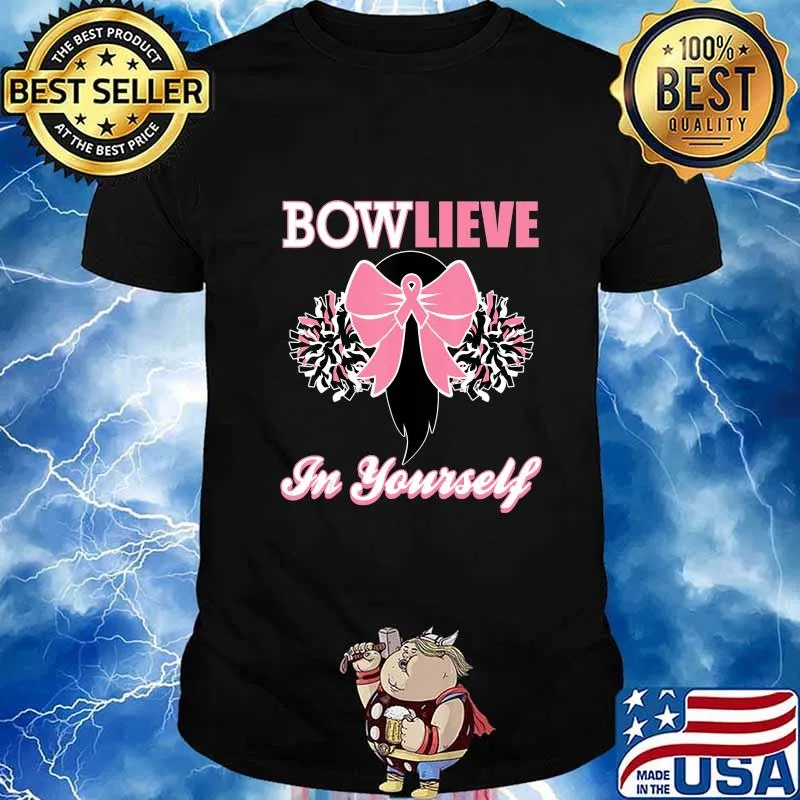 Cheerleader Breast Cancer Shirt Pink Bow Cheer T-shirt Gift T-Shirt