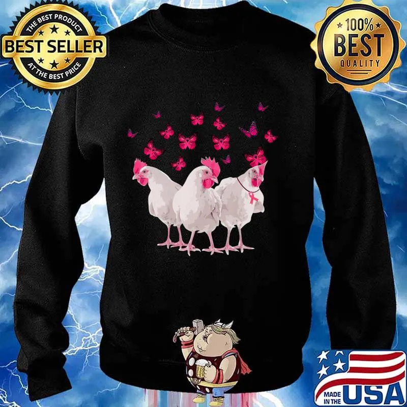 Chicken And Butterfly Breast Cancer Awareness Pink Ribbon T-Shirt Sweater