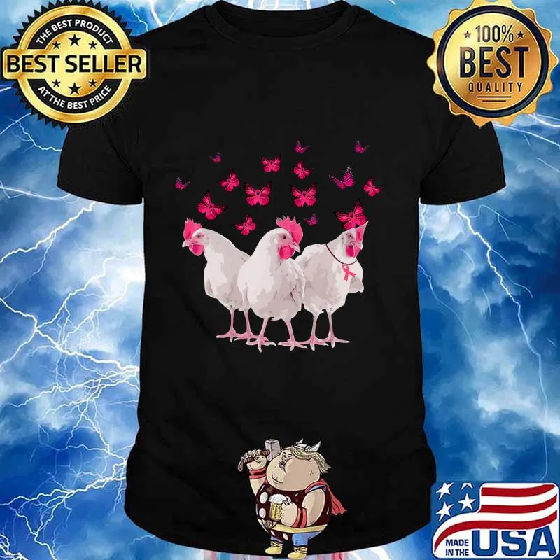 Chicken And Butterfly Breast Cancer Awareness Pink Ribbon T-Shirt