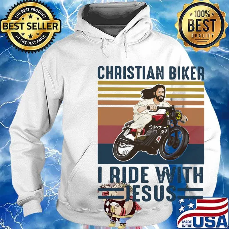 Christian biker I ride with jesus vintage retro s Hoodie
