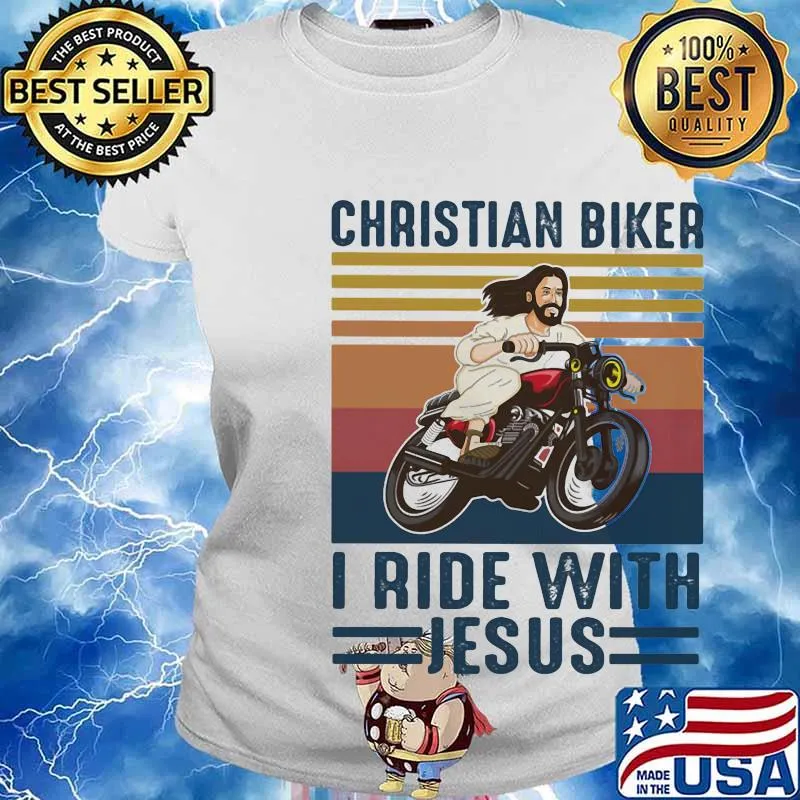 Christian biker I ride with jesus vintage retro s Ladies tee