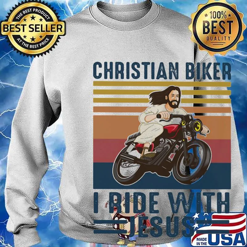 Christian biker I ride with jesus vintage retro s Sweater