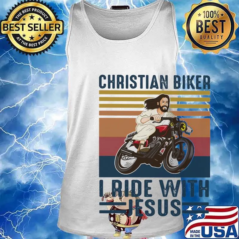 Christian biker I ride with jesus vintage retro s Tank top