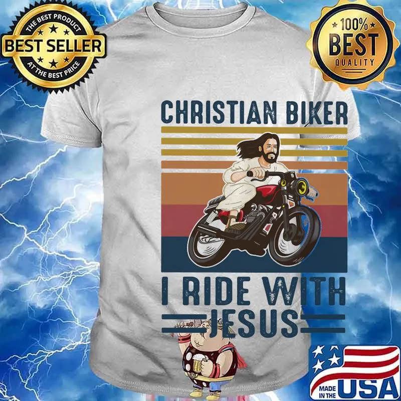 Christian biker I ride with jesus vintage retro shirt