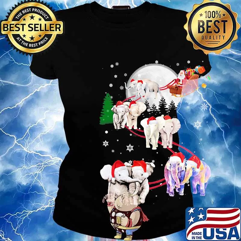 Christmas elephants santa gift s Ladies tee