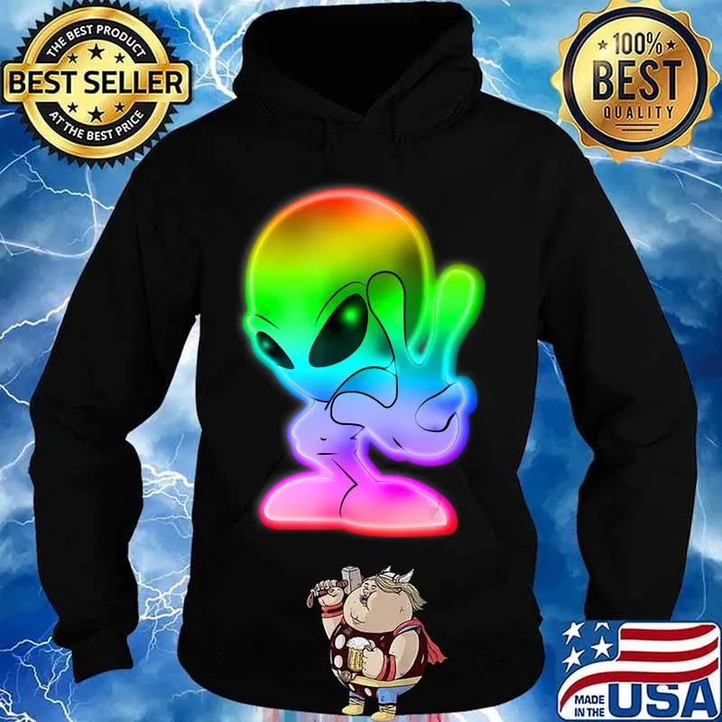 Colorful Alien Peace Sign UFO Alien Gift T-Shirt Hoodie