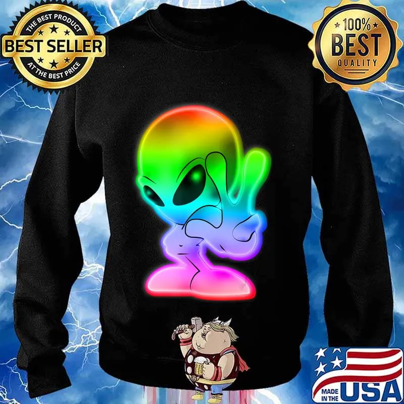 Colorful Alien Peace Sign UFO Alien Gift T-Shirt Sweater