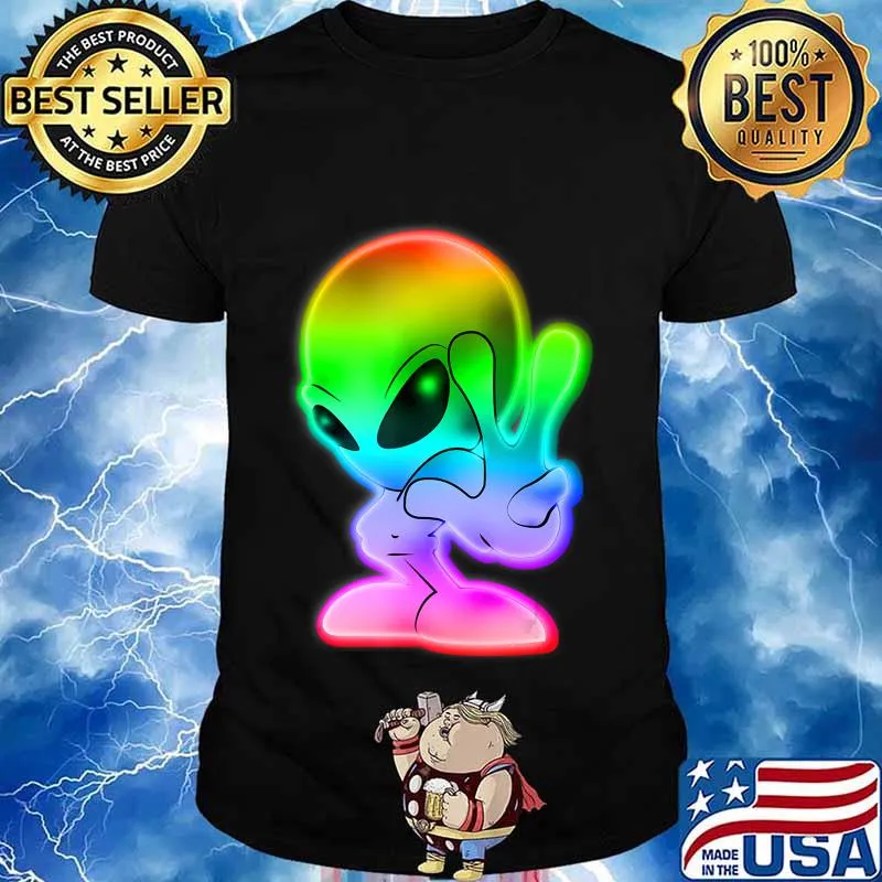 Colorful Alien Peace Sign UFO Alien Gift T-Shirt