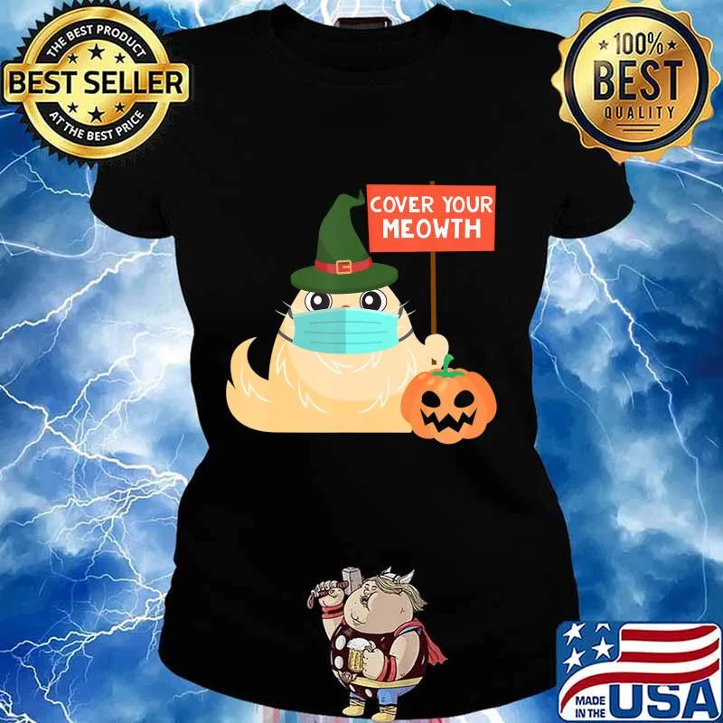 Cover Your Meowth Funny Halloween 2020 Witch Cat with Mask T-Shirt Ladies tee