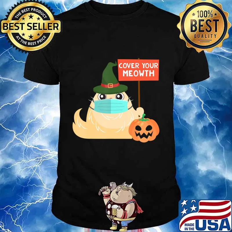 Cover Your Meowth Funny Halloween 2020 Witch Cat with Mask T-Shirt