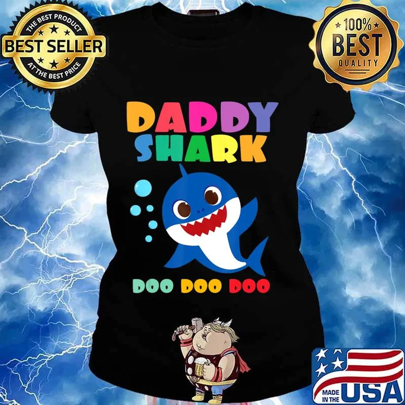 Daddy Shark T-Shirt Doo Doo Funny Baby Mommy Kids T-Shirt Ladies tee