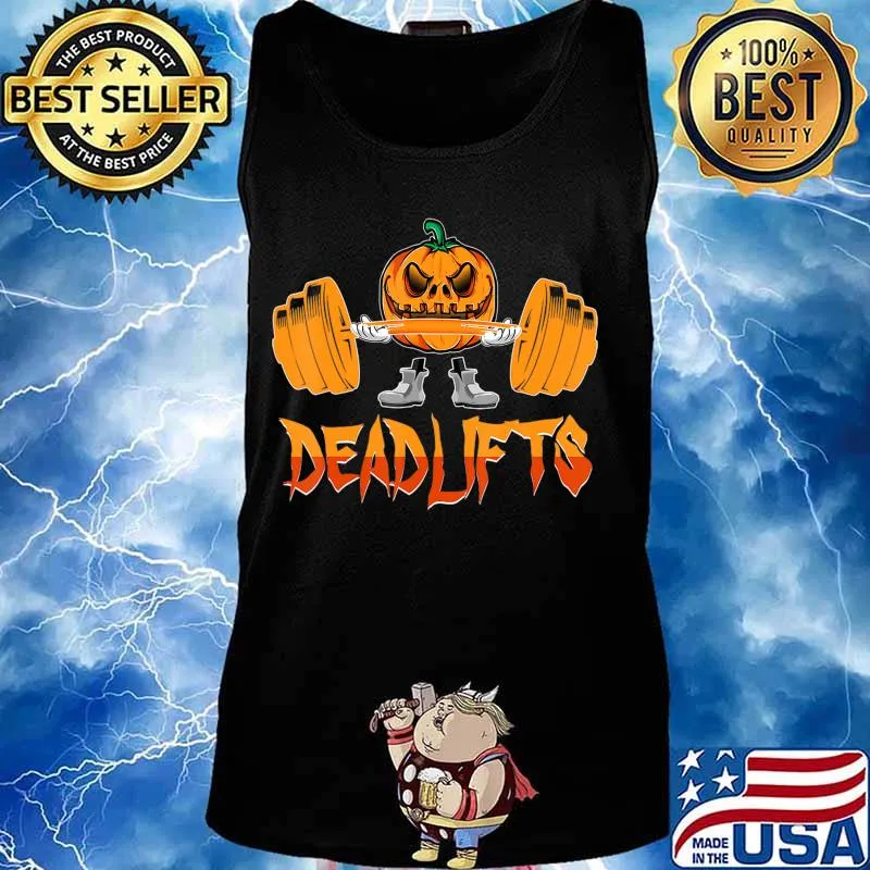 Deadlifts Weightlifting Pumpkin Gym Workout Halloween T-Shirt Tank top
