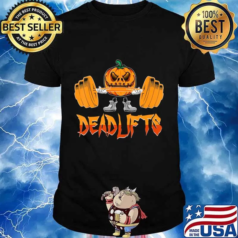 Deadlifts Weightlifting Pumpkin Gym Workout Halloween T-Shirt