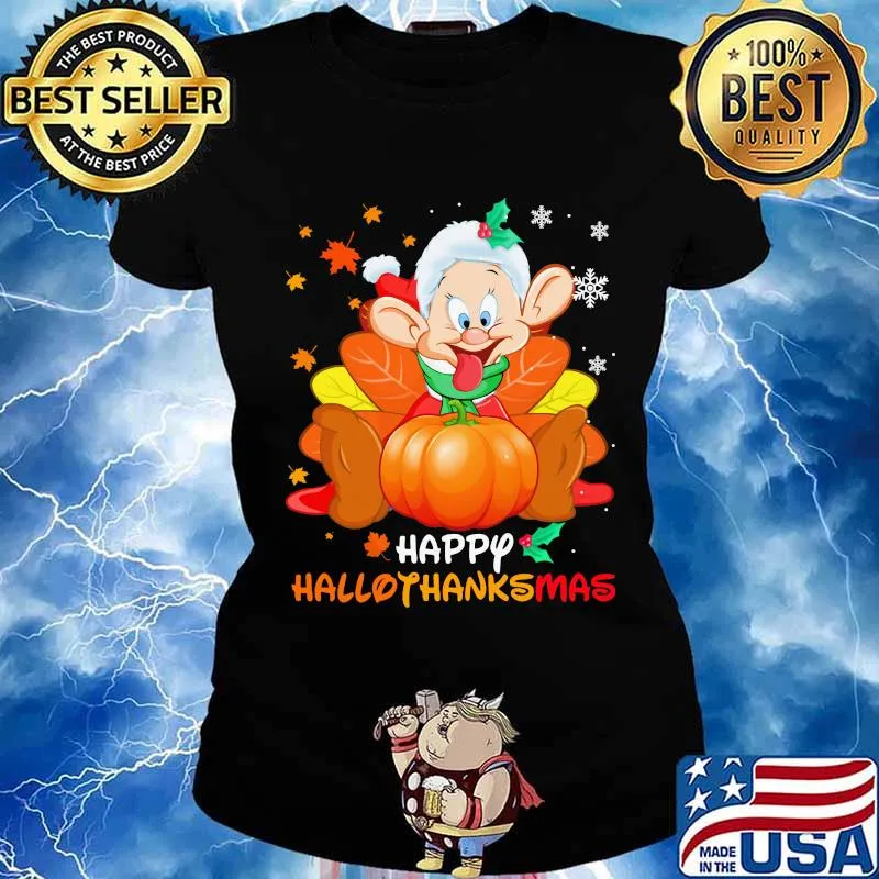Dopey happy hallothanksmas halloween thanksgiving christmas s Ladies tee
