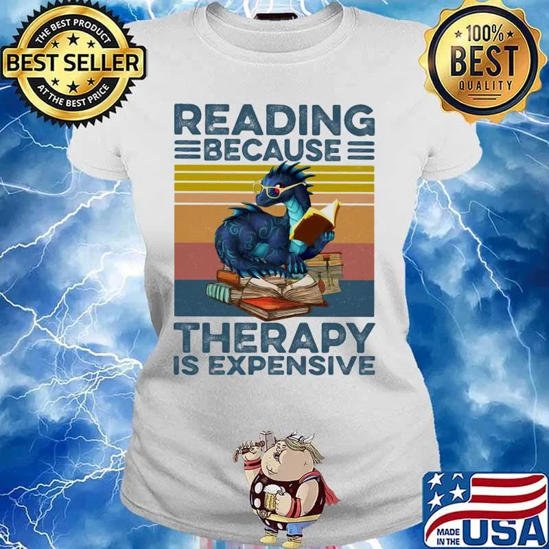 Dragon reading because therapy is expensive vintage retro s Ladies tee