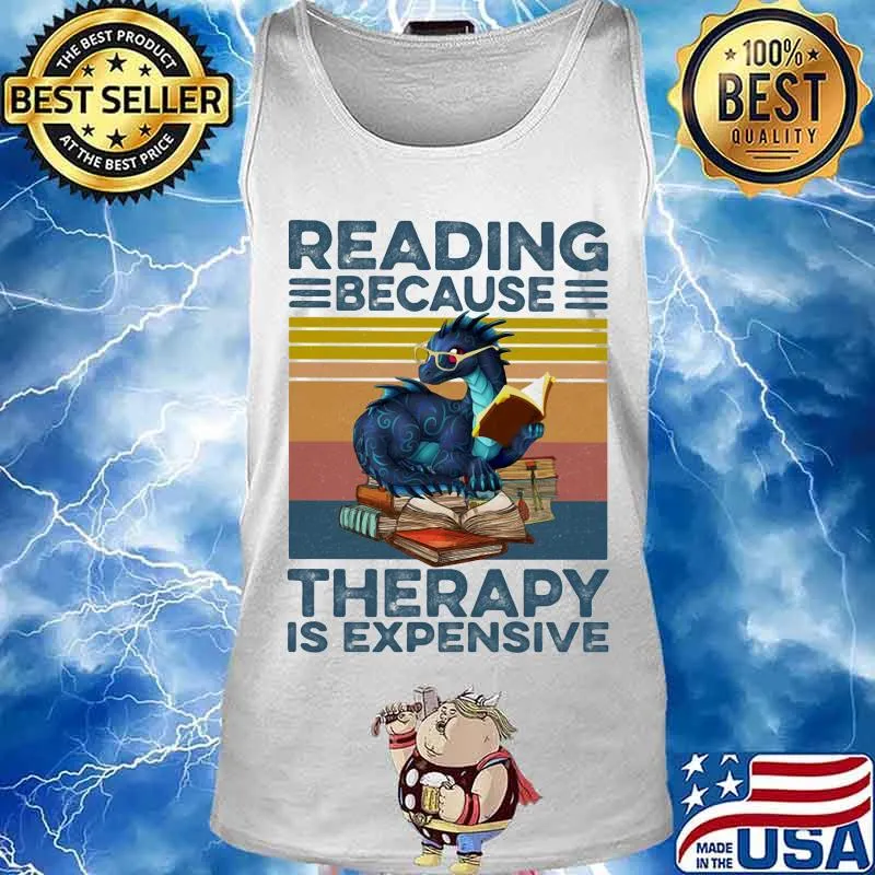 Dragon reading because therapy is expensive vintage retro s Tank top