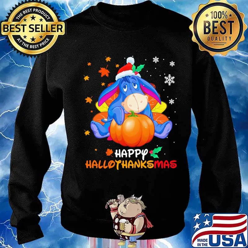 Eeyore donkey happy hallothanksmas halloween thanksgiving christmas s Sweater