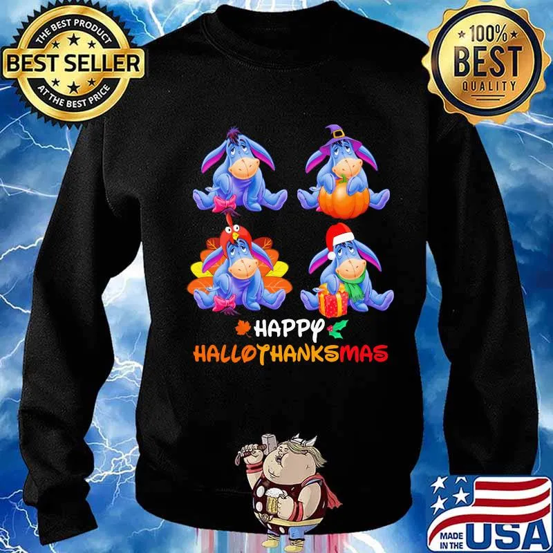 Eeyore donkey happy hallothanksmas halloween thanksgiving christmas s Sweater
