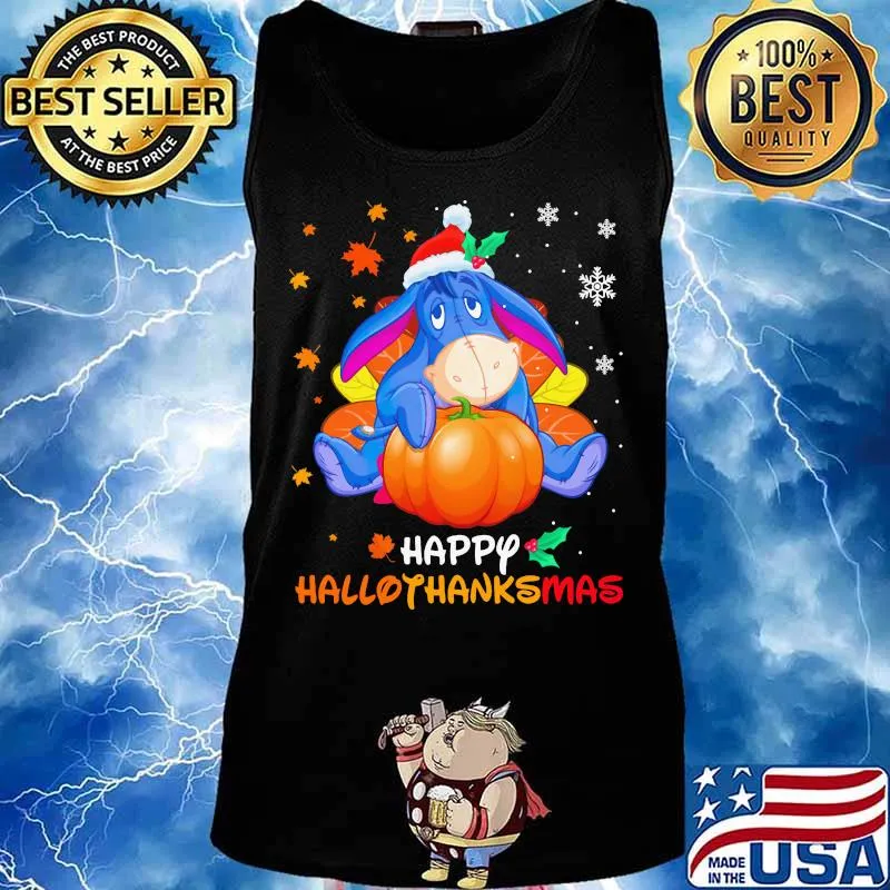 Eeyore donkey happy hallothanksmas halloween thanksgiving christmas s Tank top